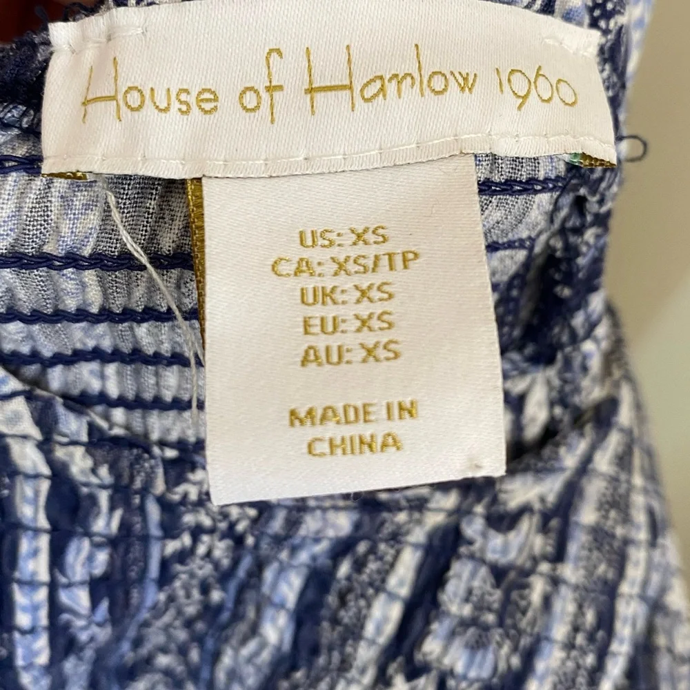 House of Harlow 1960 Smocked Maxi Dress Blue Print Size XS Resortwear Boho Beach - Picture 5 of 10
